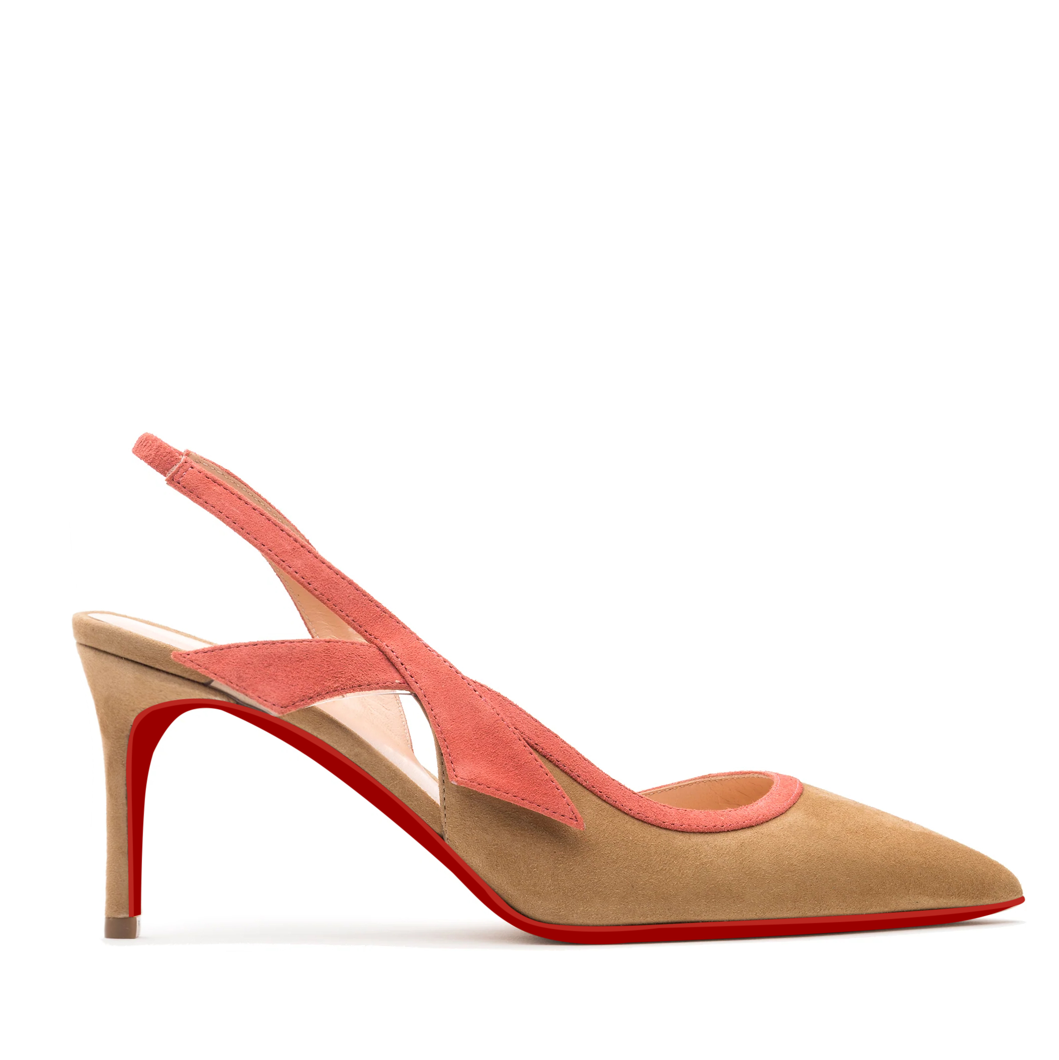 65mm Women's  Kitten Heels Pointed Toe Red Bottom Slingback Pumps Wedding Official Suede Sandals-MERUMOTE