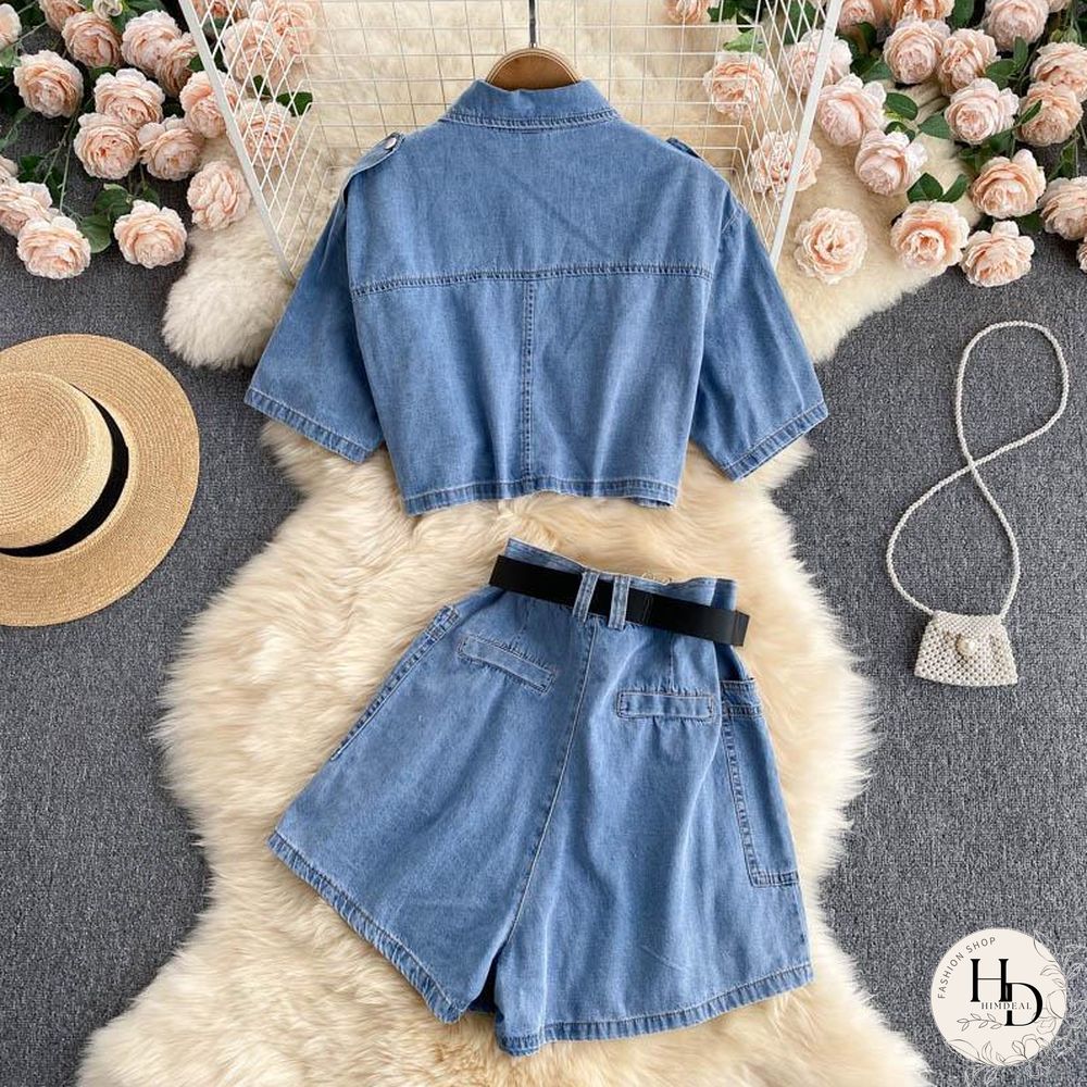 Fashion Short Denim Two-Piece Set P11692