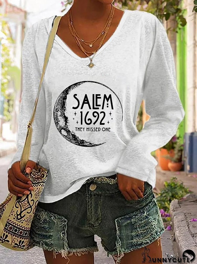 Women's Halloween Salem 1692 They Missed One Printed V-Neck Long Sleeve T-Shirt