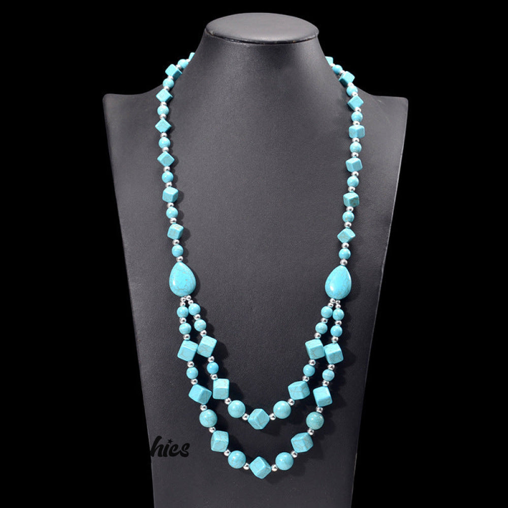 Vintage Ethnic Handmade Turquoise Beaded Necklace Green / One-Size
