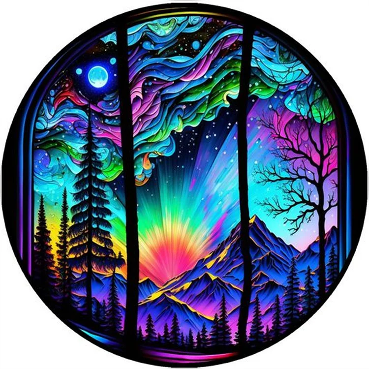 Round Card Aurora Night Scene 30*30CM(Canvas) Full Round Drill Diamond Painting gbfke