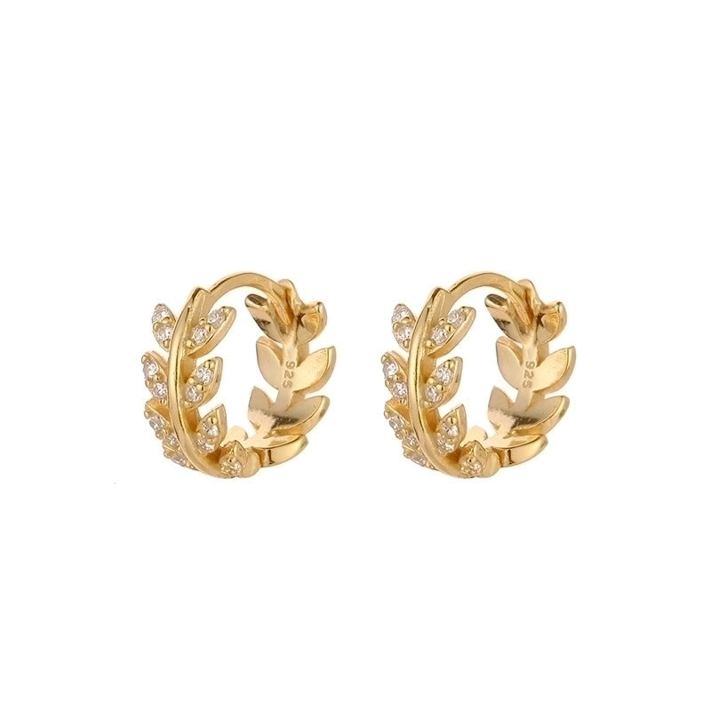 1 Pair Minimalist Leaf Brass Inlay Rhinestones Ear Studs