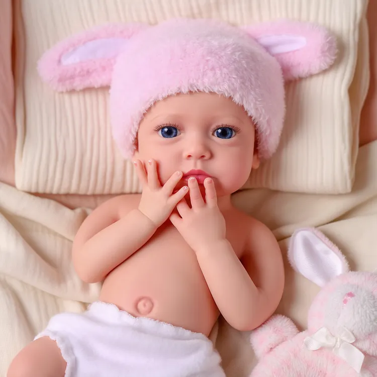 Babeside Carina 12"/16" Silicone Reborn Baby Girl Doll &ndash; Blue Eyes & Pink Bunny Hat Gift