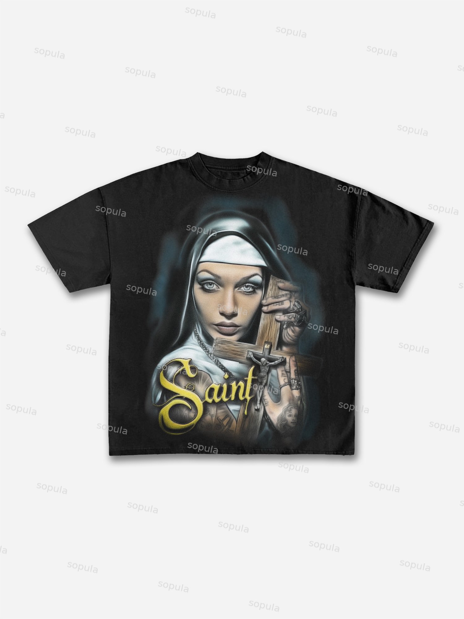 God's Instructions Tattoo Gothic Nun Graphic Cotton T-shirt - SOPULA