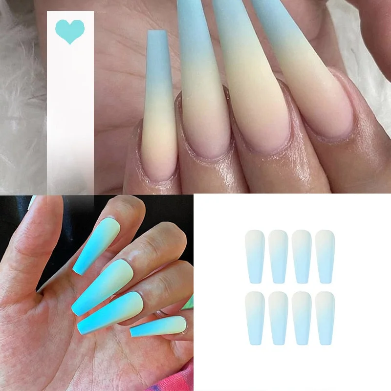 24PCS/box artificial nails with glue Milky white pink Gradients long Ballet Nail stick fake nail tips full cover acrylic-Nail Inspo