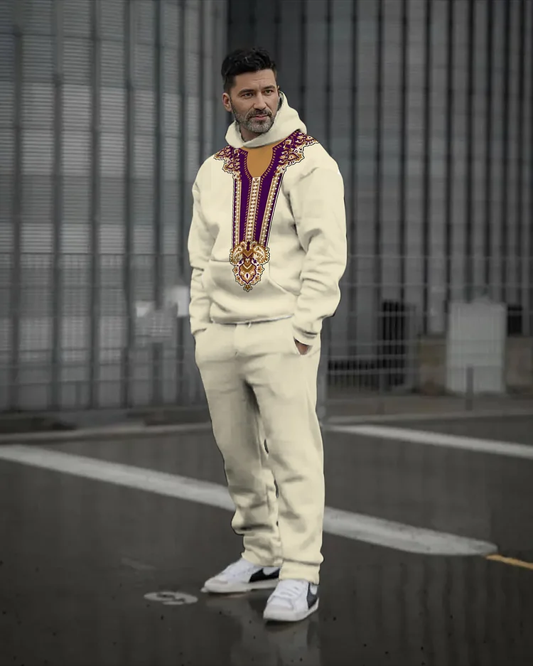 Men's Classic Colorblock Printed Hoodie Set 148
