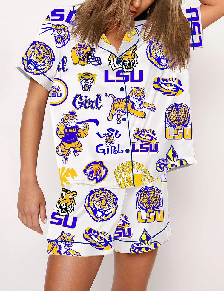 Women's Louisiana State University LSU Short Sleeve Pajama Set