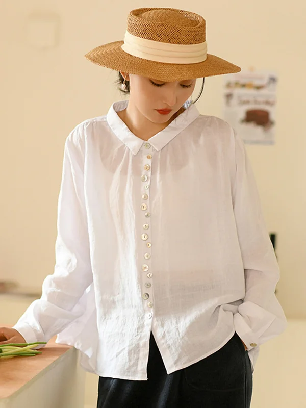 Minimalist Long Sleeves Roomy Button Pure Color Lapel Blouse Top