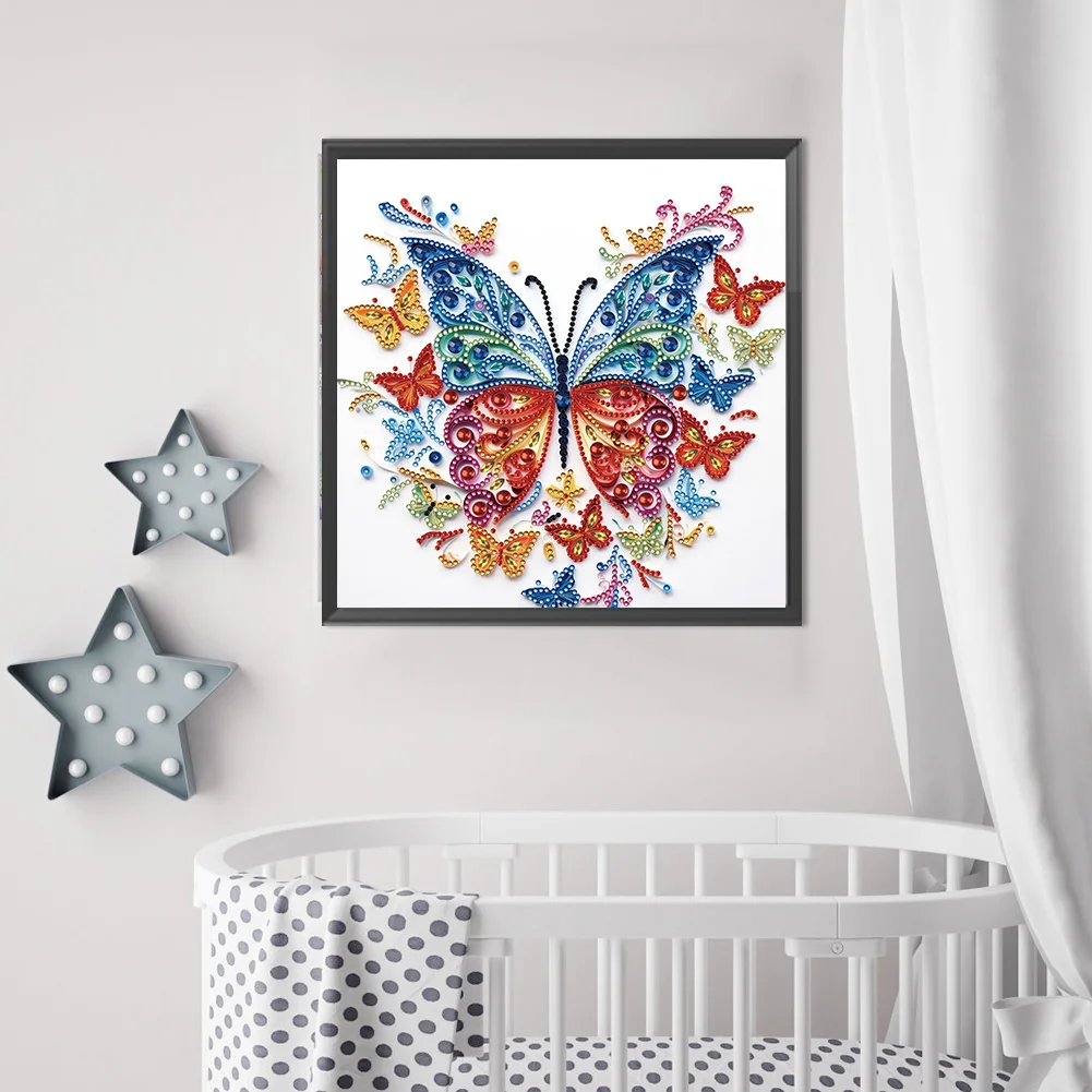 Diamond Painting - Partial Special Shaped Drill - Flower Butterfly(Canvas|30*30cm)