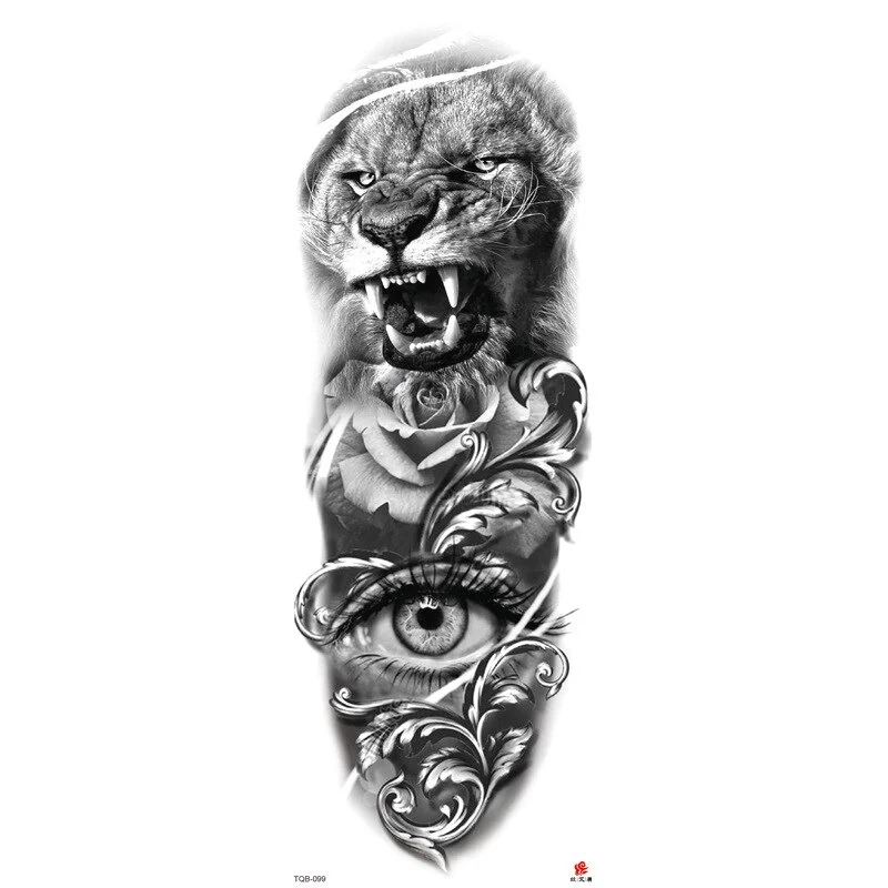 Sdrawing Arm Temporary Tattoos Sleeve for Men Women Realistic Fake Tatoo Warrior Lion Mechanical Skull Wolf Rose Tatto Sticker Totem