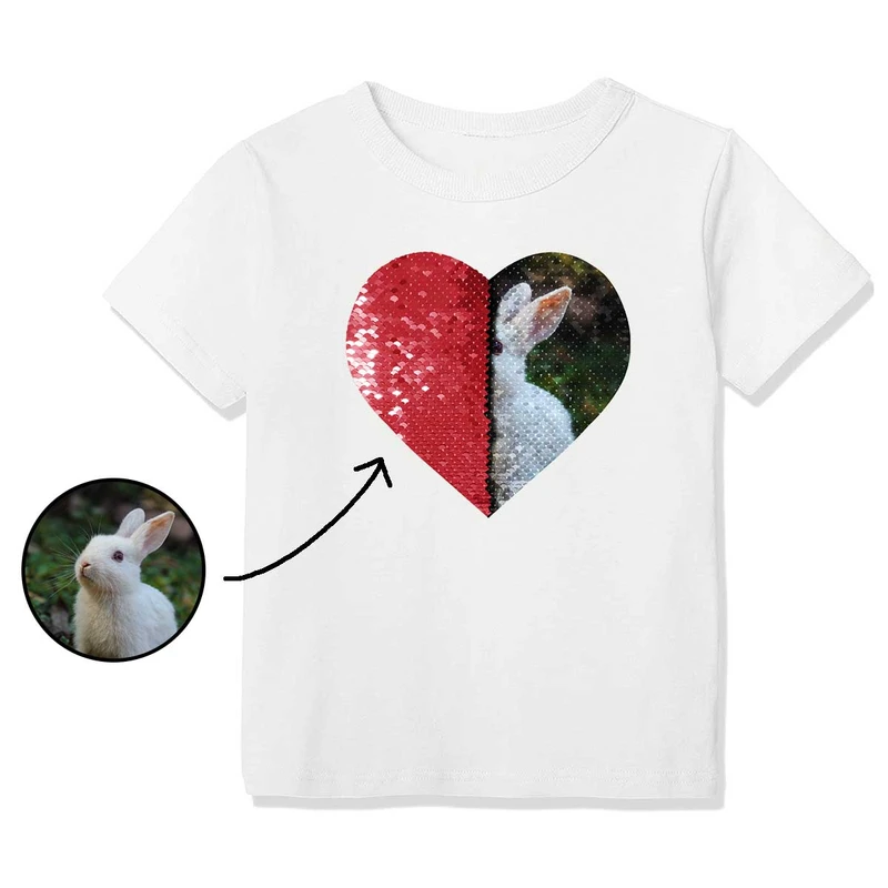 Vangogifts Custom Kids Flip Sequin Soft Shirt Personalized Reversible Sequin Heart Shirt, Your Picture And Text Custom Kids Tee, Birthday Gift Idea For Mom, Custom Your Shirt