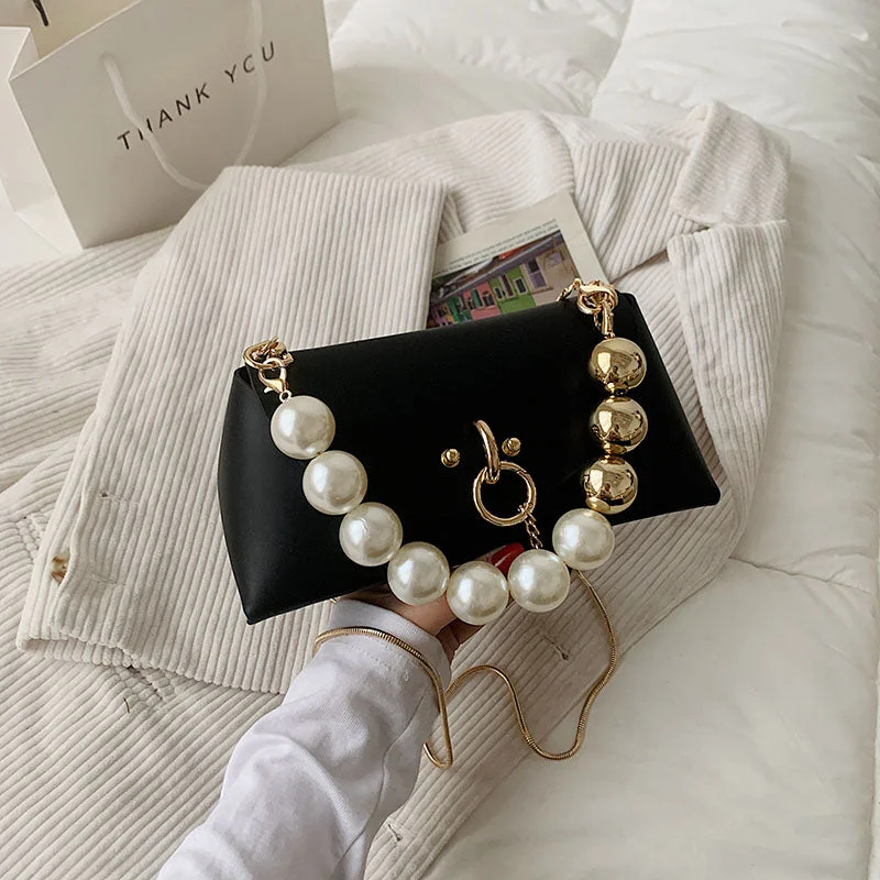 Sweet Lady Pearl Mini Tote bag 2021 Spring New Hhigh-quality PU Leather Women's Designer Handbag Chain Shoulder Messenger Bag