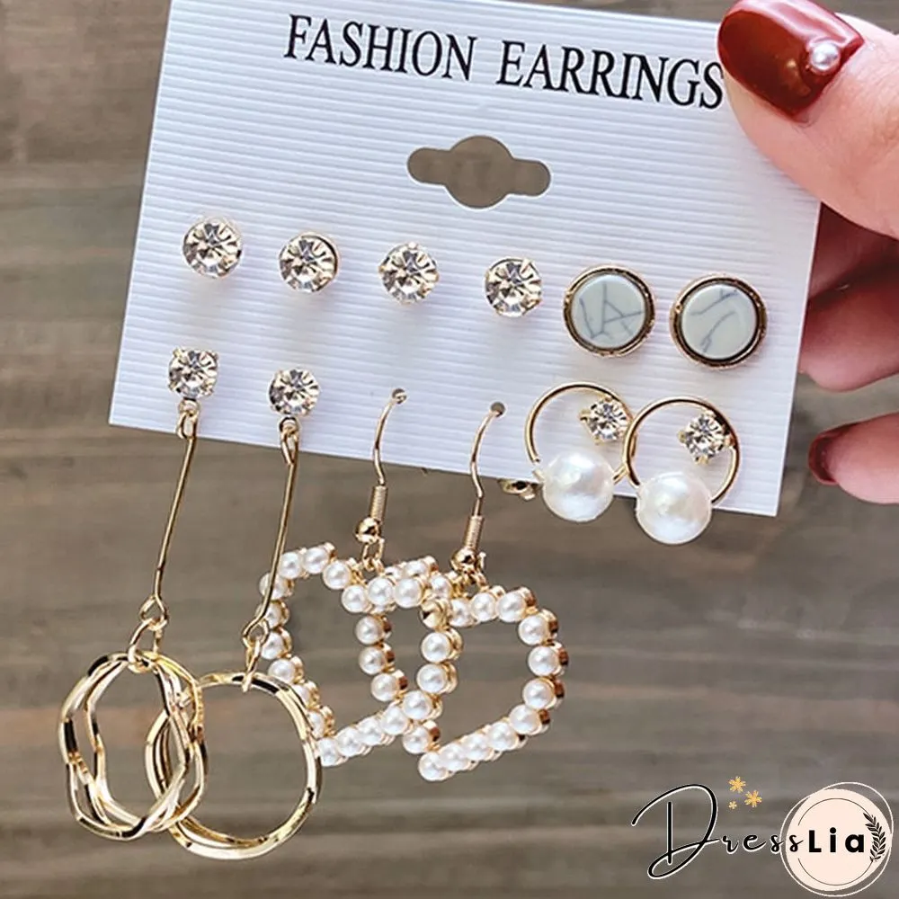 17KM Fashion Pearl Hoop Earrings Set For Women Geometirc Gold Metal Circle Hoop Earrings Brincos Trend Jewelry Gift