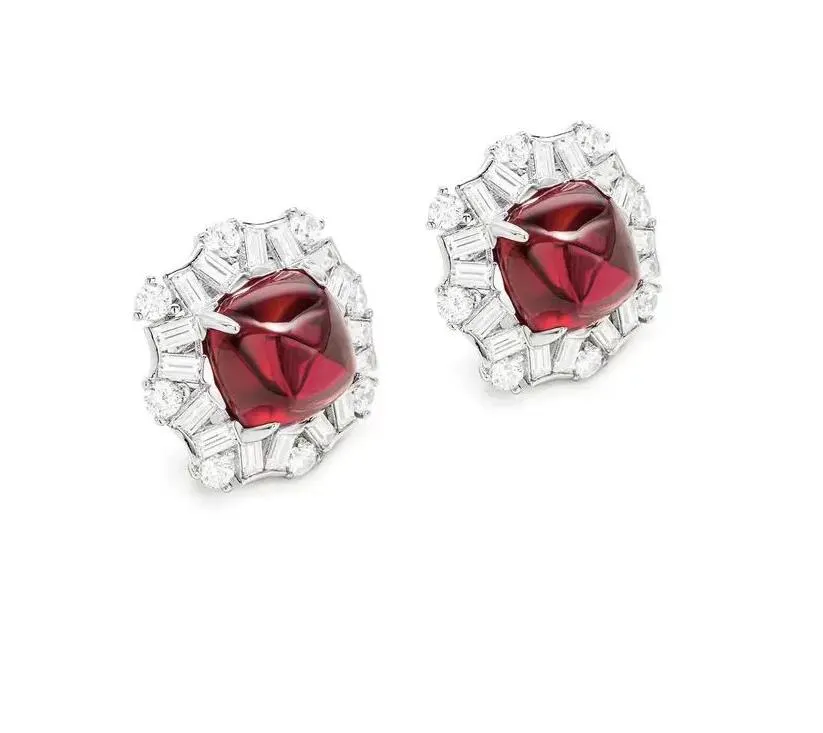 Luxury Silver 925 Jewelry Women's Artificial gemstone Minimalist sugar tower Red Ear Studs 030