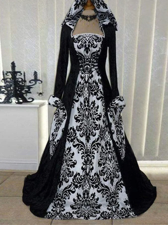 Long Sleeve Tie Waist Hooded Swing Dress