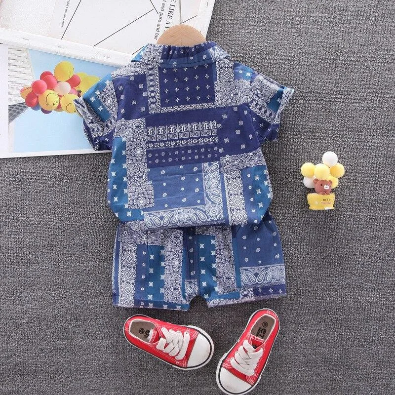 Kids Clothes Sets Baby Boys Summer 1 2 3 4 Years Children Geometry Print Outfit Fashion Thin Shirt + Shorts 2 PCS Costume