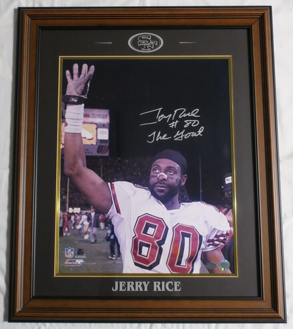 Jerry Rice Signed/Insc. Framed SF 49'ers 16x20 Photo Poster painting JSA #XX22431