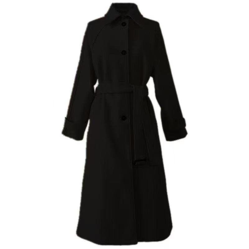 Coat Spring And Autumn 2021 Autumn And Winter Korean Version Thickened Cotton Sand Medium Length Waist Lace Up Wool Coat Women's