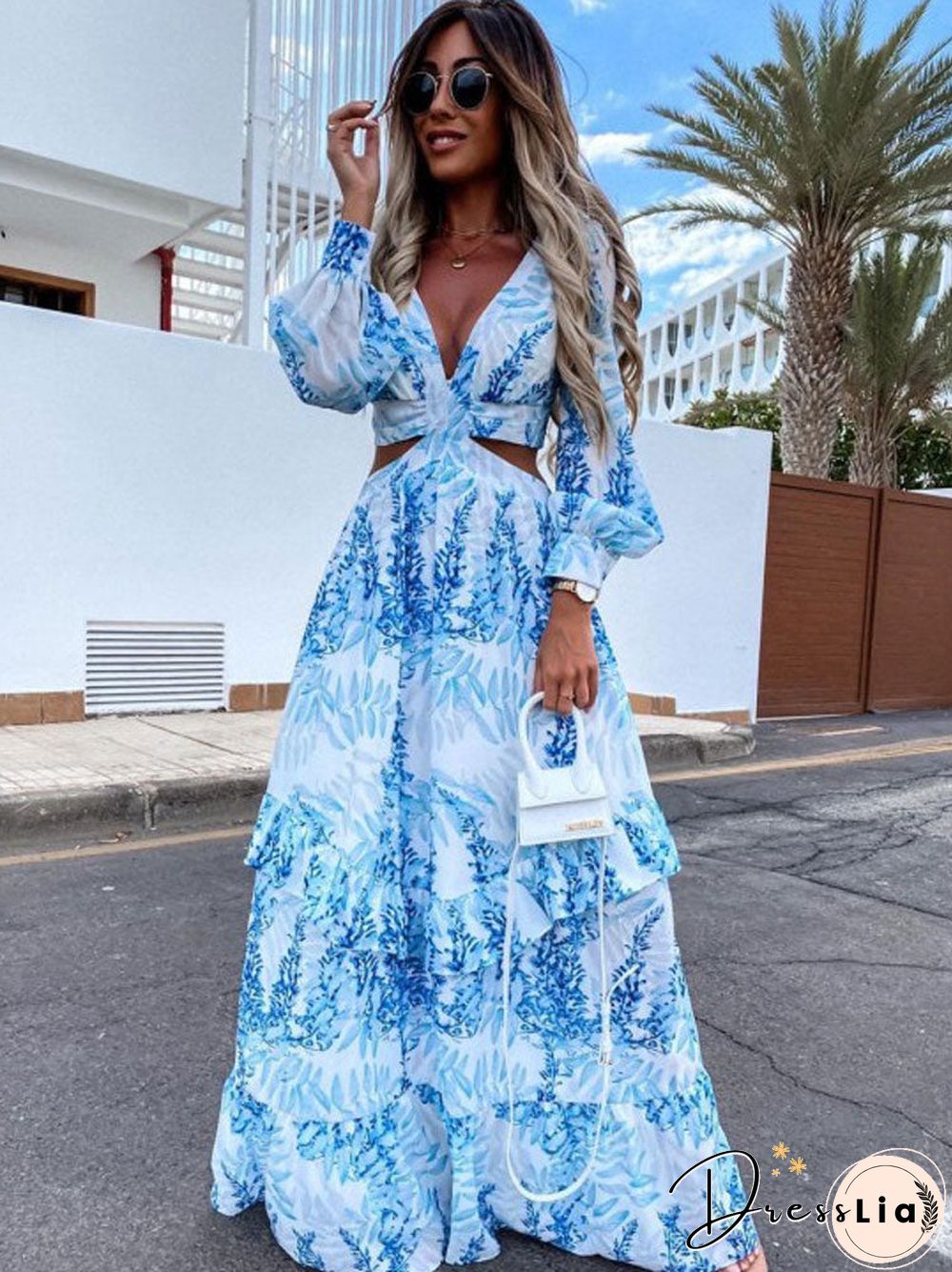 Back To School Outfit  Women Sexy Maxi Dress Summer V-Neck Backless Hollow Out Lantern Sleeve Club Party Long Dresses Female Tunic Beach Cover Up