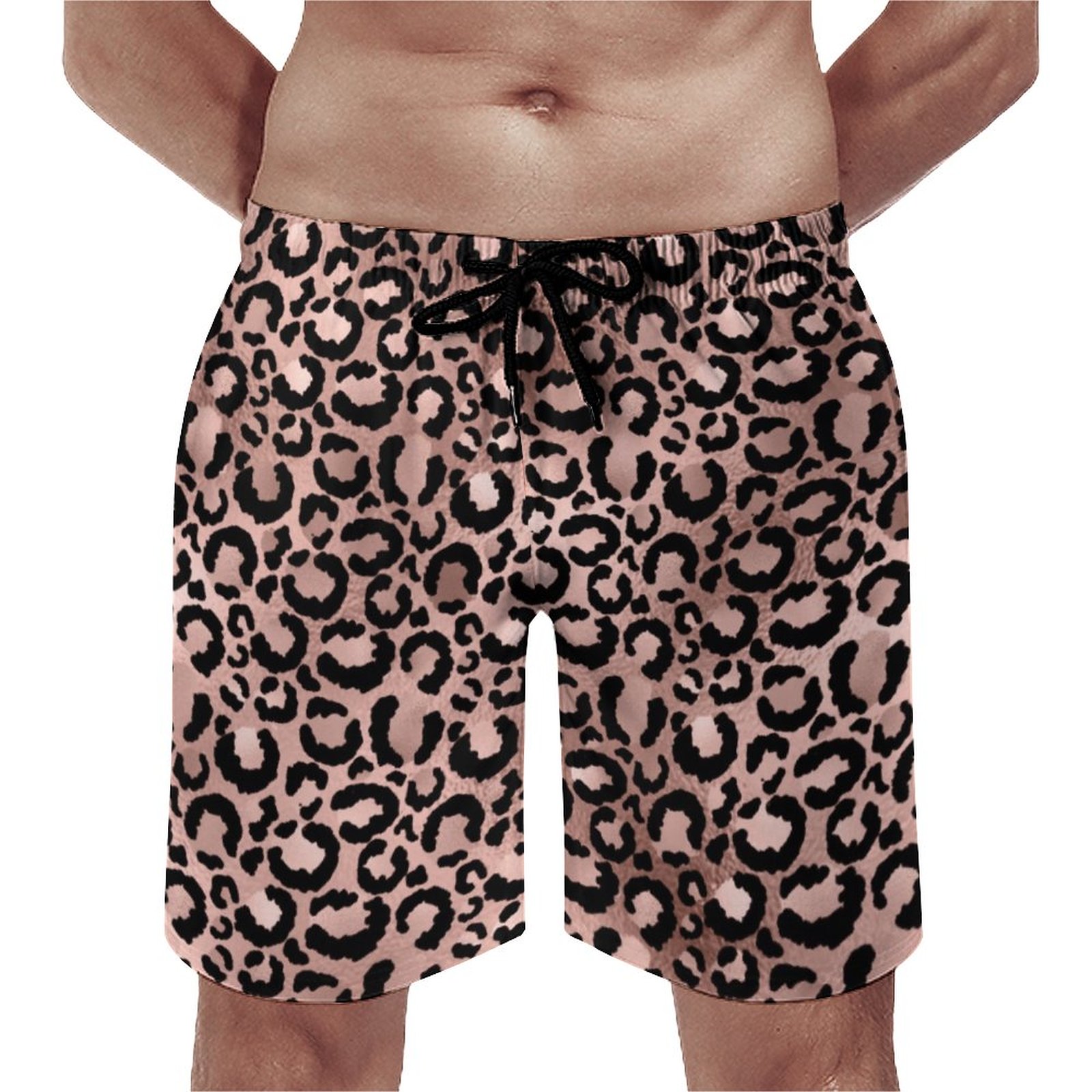 Trendy Rose Gold Leopard Spots Animal Print Elegant Men's Swim Trunks Summer Board Shorts Quick Dry Beach Short with Pockets