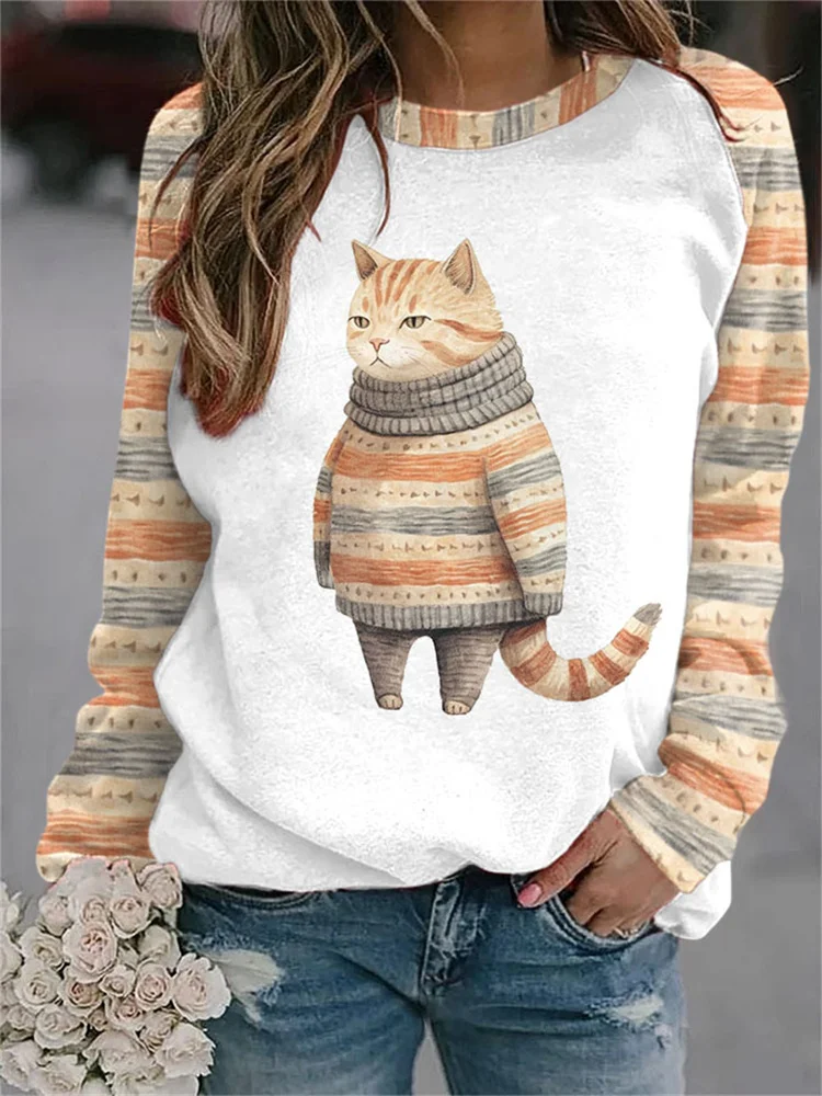 Funny Cat Print Casual Fashion Sweatshirt