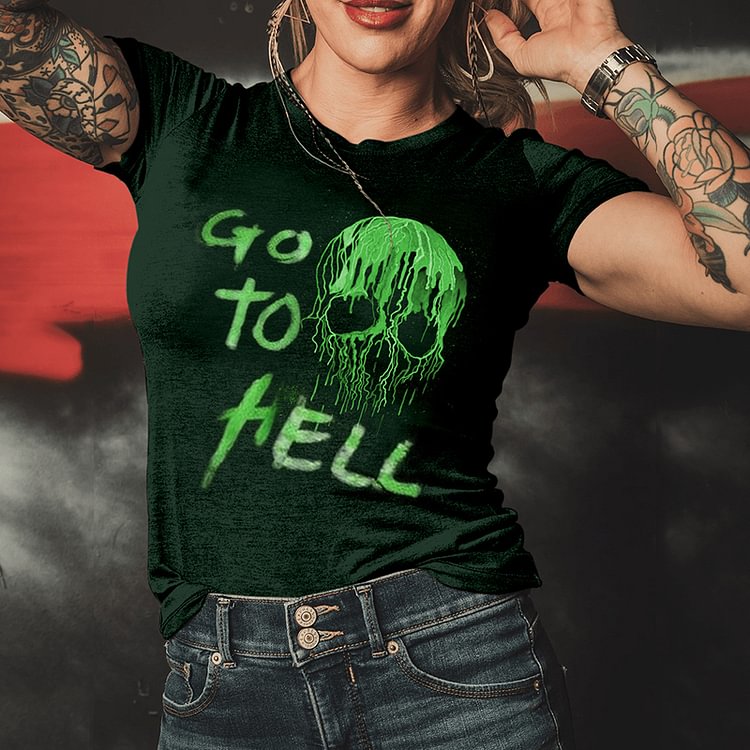 Spring/Summer New "GO TO HELL" Skull Print Women's Fashion T-Shirt