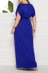 Plus Size Elegant Lace Up Solid Deep V Neck Maxi Dress