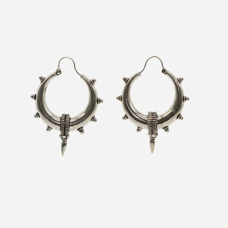 Fashion Hiphop Hollow Round Silver Color Sharp Cone Party Earrings Punk Ear Hoops Jewelry Personality Gypsy Hook Dangle Earrings
