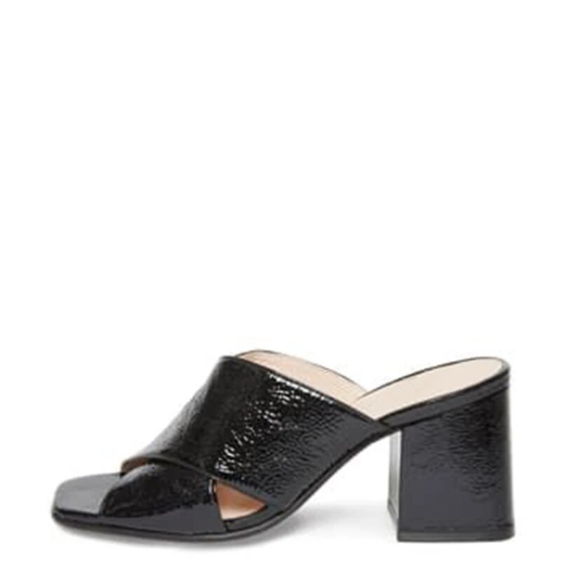 TAAFO Black Patent High Chunky Heels Women Sandals Cross Upper Ladies Shoes