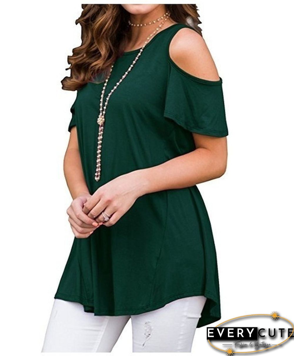 Plus Size XS-6XL Summer Womens Fashion Cold Shoulder Shirts Casual Loose Short Sleeve Crew Neck Floral Tunic Tops Blouses