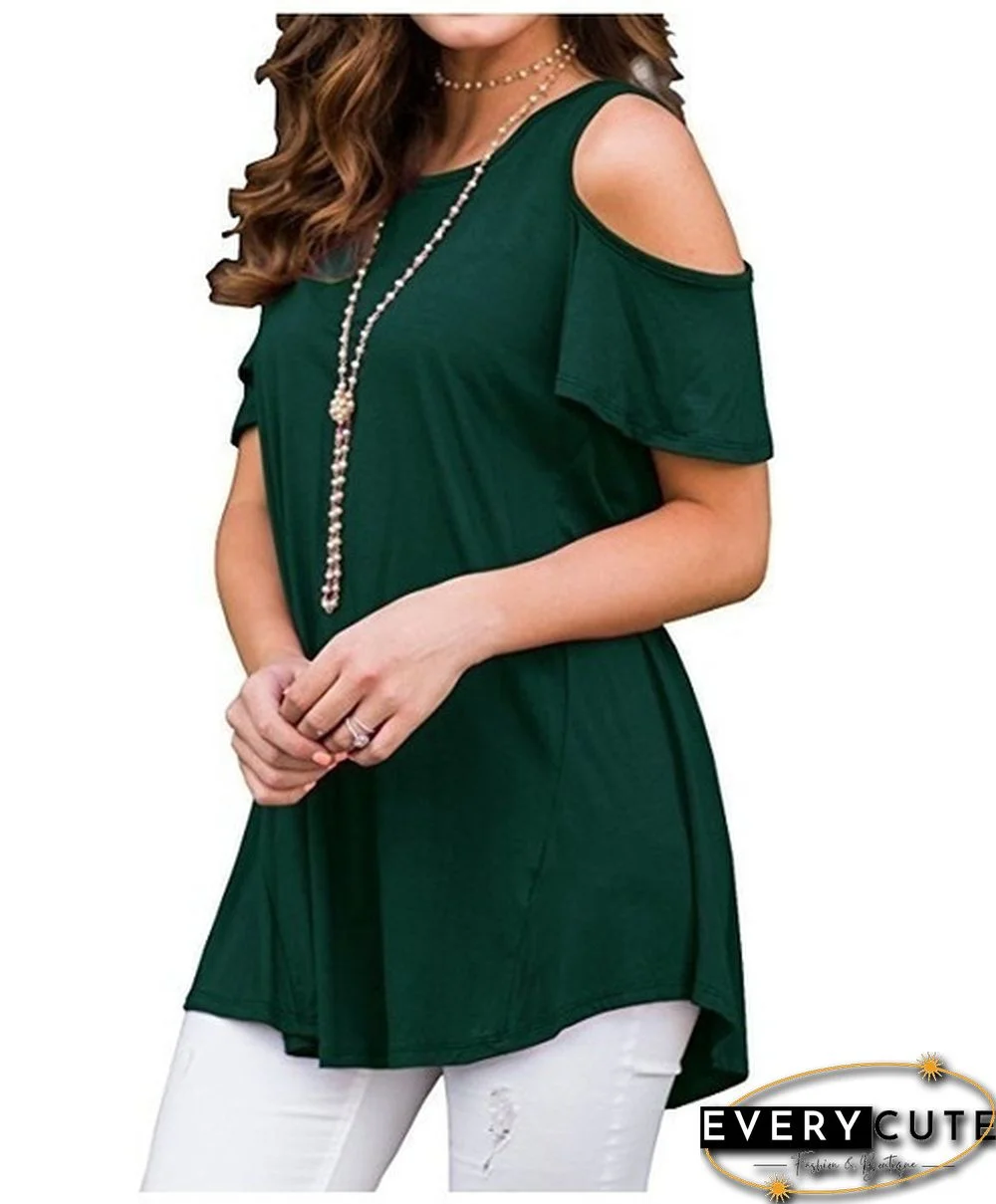 Plus Size XS-6XL Summer Womens Fashion Cold Shoulder Shirts Casual Loose Short Sleeve Crew Neck Floral Tunic Tops Blouses