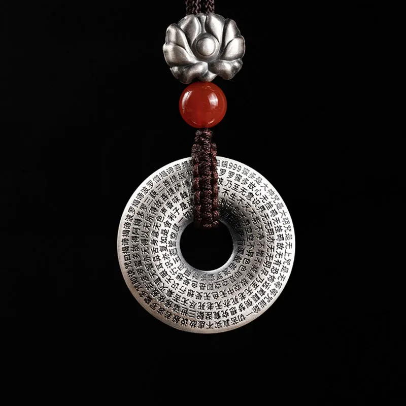 Om Mani Padme Hum Heart Sutra Lotus 999 Sterling Silver Peace Necklace