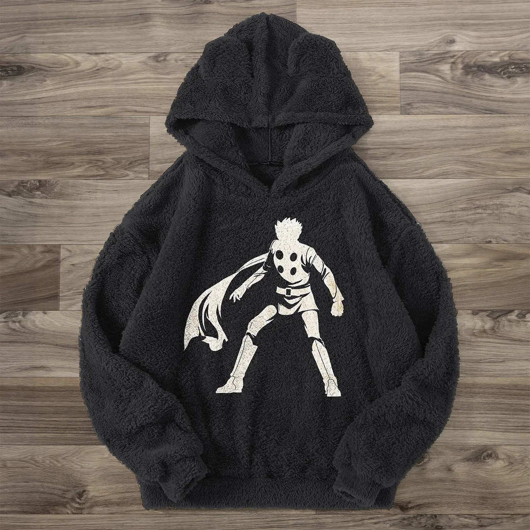 Comic Graphic Casual Rabbit Ears Plush Hoodie
