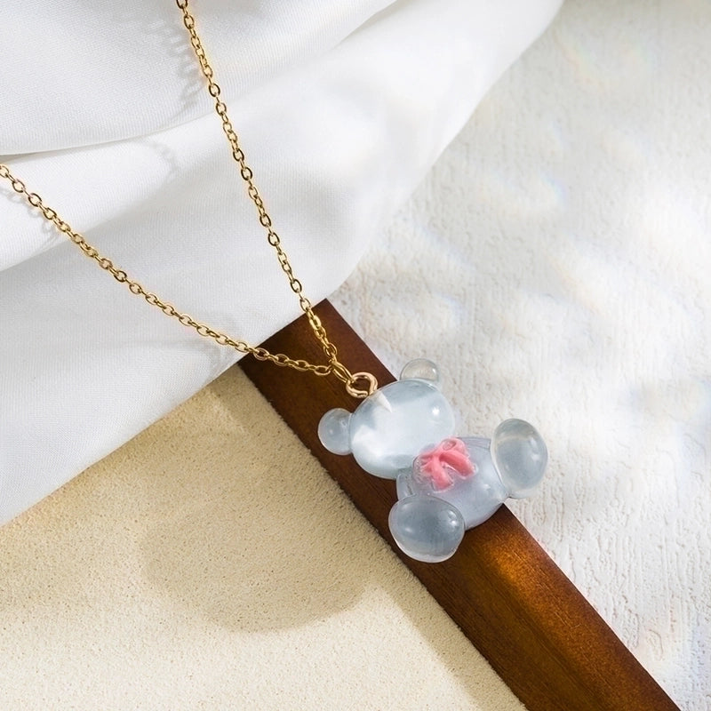 Cute Sweet Little Bear Stainless Steel Plating 18k Gold Plated Pendant Necklace