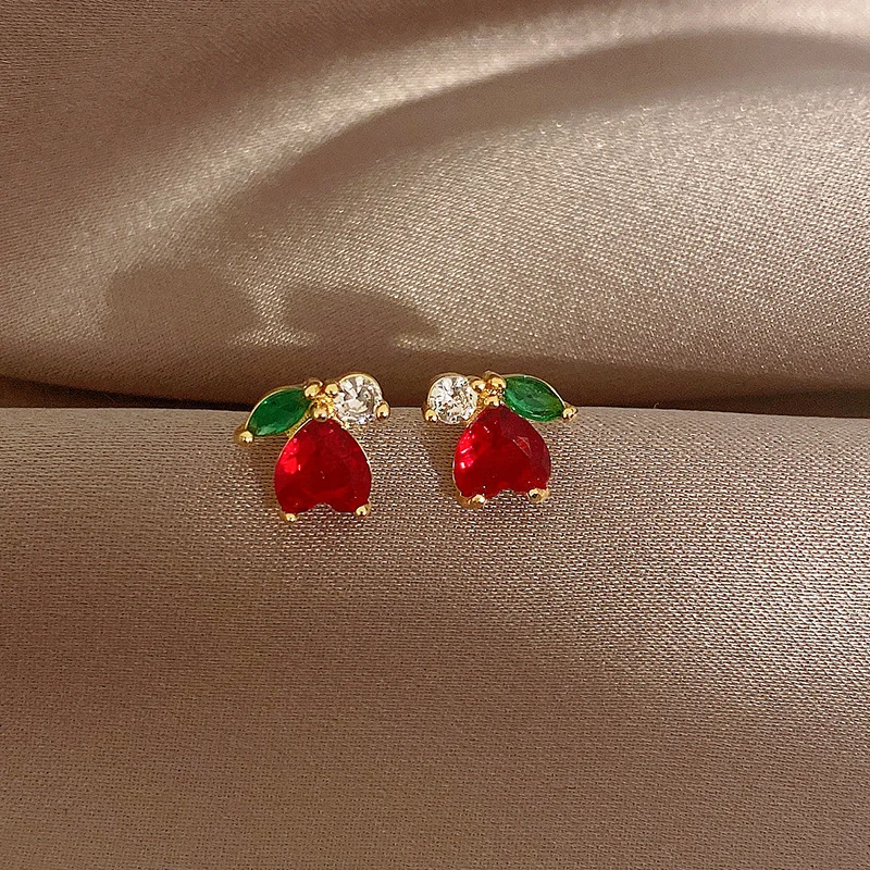Red Heart Crystal Stud Earrings