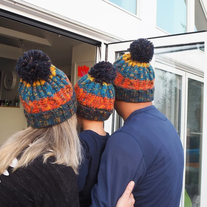 Chunky Beanie with PomPom for Family Matching Cozy Kids Beanie Family Valentines Gift mom