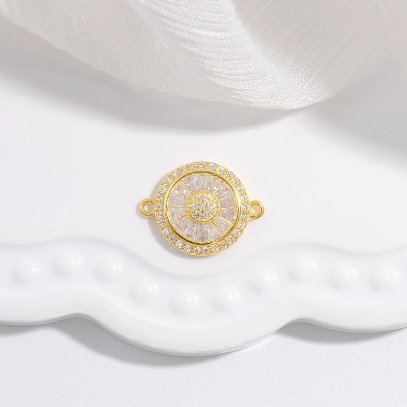 1 Piece 17.4*13mm Hole 1~1.9mm 925 Sterling Silver Zircon 22K Gold Plated Rhodium Plated Round Connector Spacer Bars Jewelry Accessories