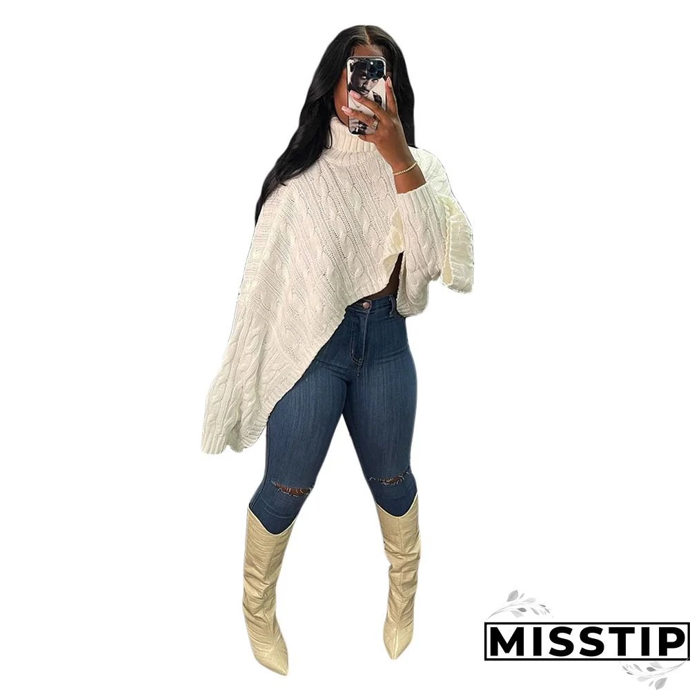 Winter Pullover Turtleneck Knitted Shawl Crop Sweaters