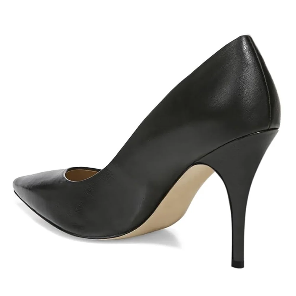 Black Vegan Leather Pointed Toe Stiletto Heel Pumps for Women