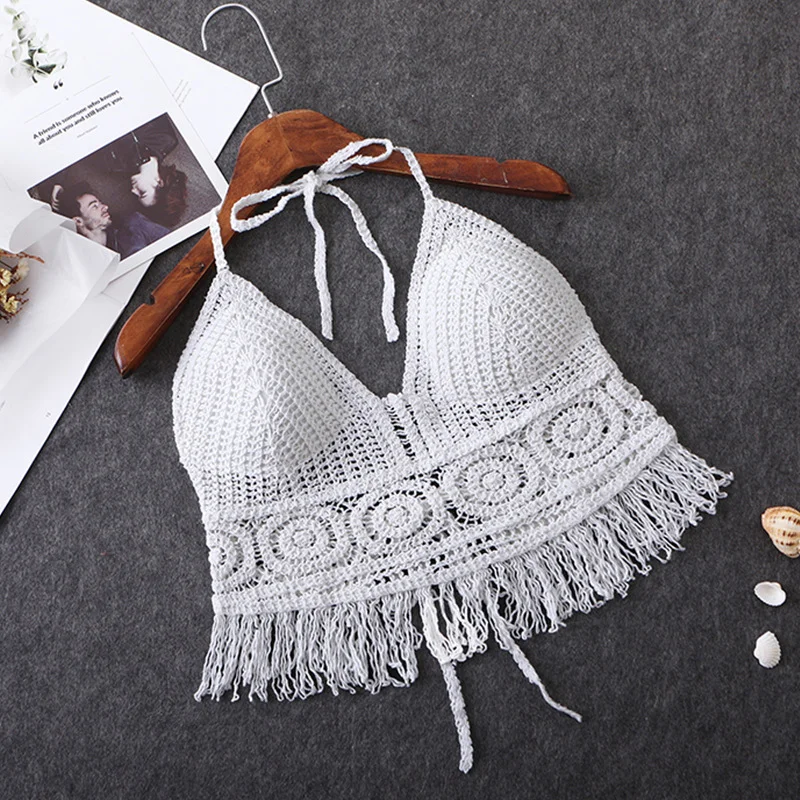 Summer Fashion Sexy Small Camisole Seaside Beach Lace Hollow Out Camis Corset Crop Top Sweet Girls Sling V Neck Backless Vest