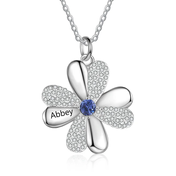 Four Leaf Clover Necklace Custom 1 Birthstone and Name for Her