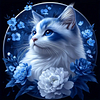 Diamond Painting-DIY Full Round Drill Blue Flower Cat