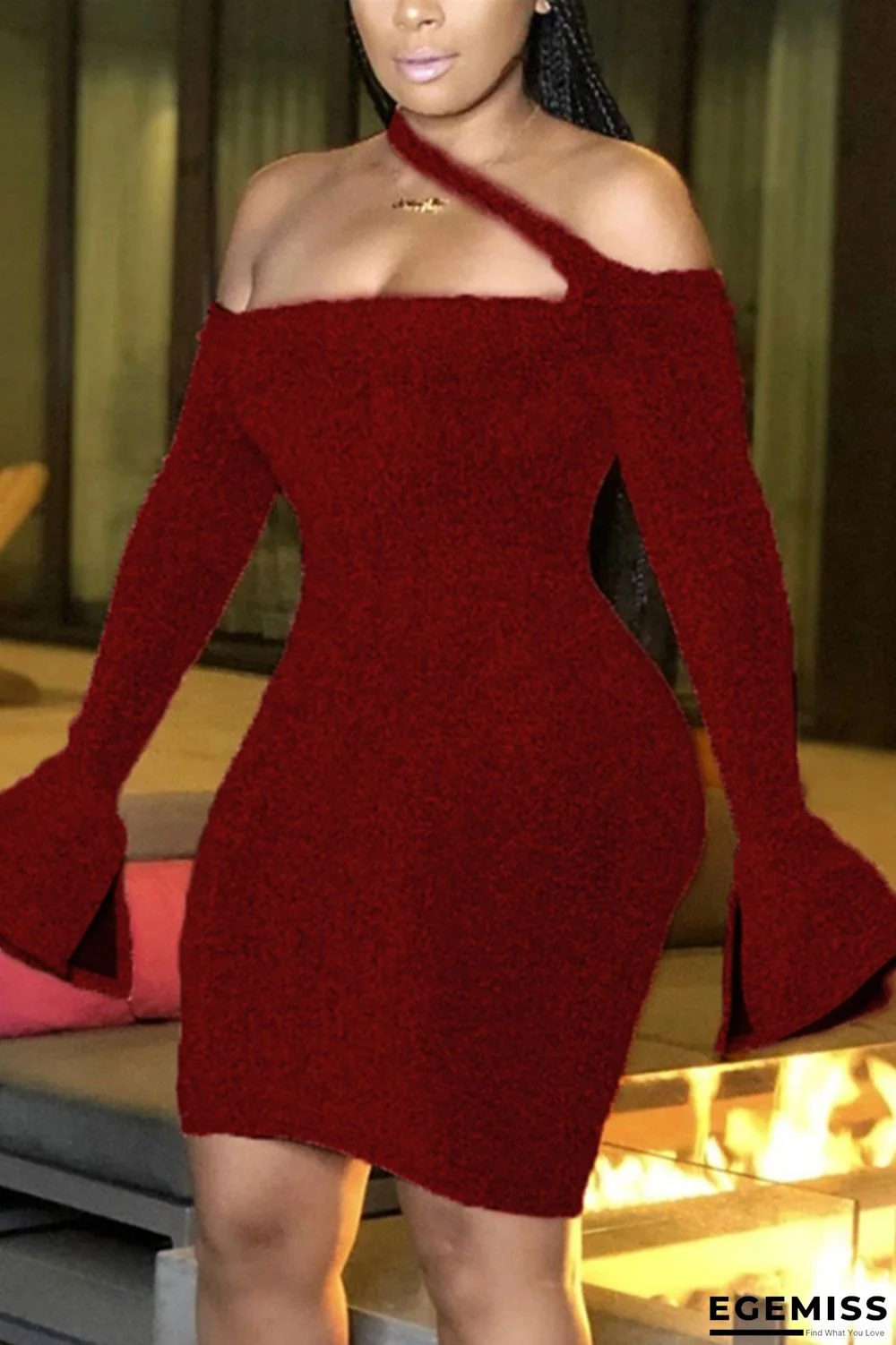 Wine Red Fashion Sexy Solid Backless Halter Dresses | EGEMISS