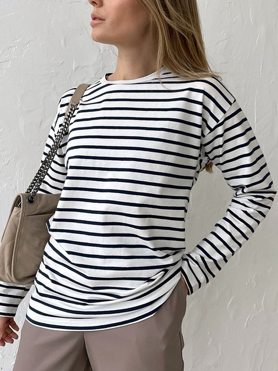 Round Neck Long Sleeve Striped T-Shirt