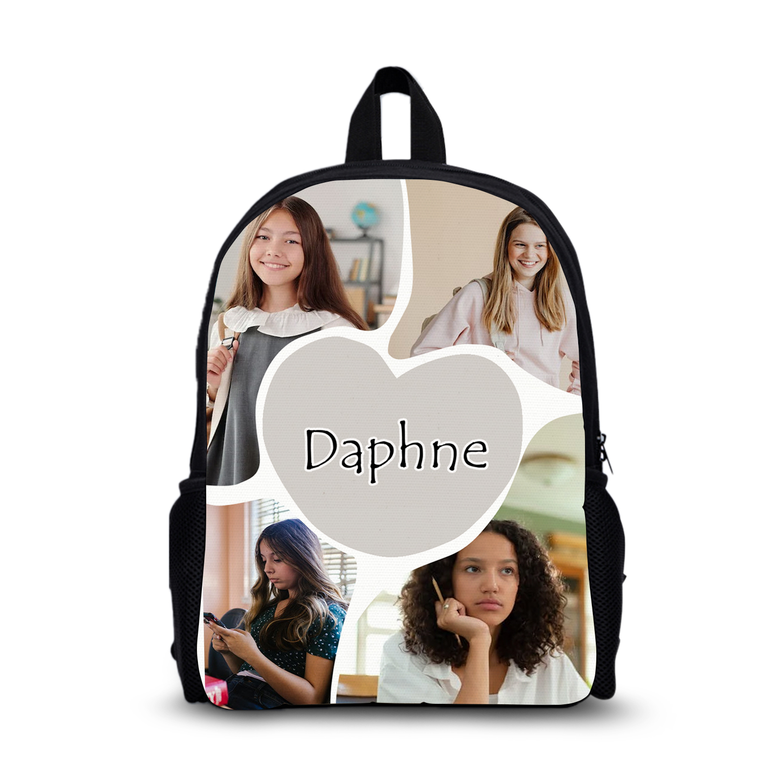 Personalized Photo School Bag Name Black Backpack, Customized Schoolbag Travel Bag For Kids