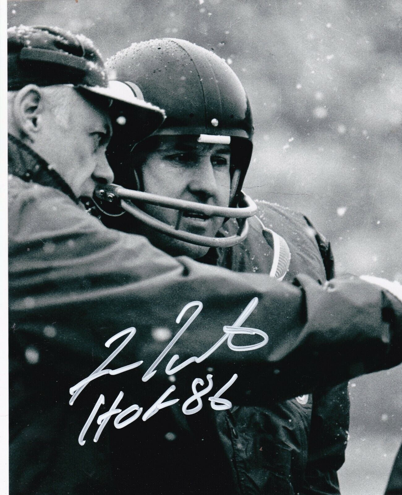 FRAN TARKENTON MINNESOTA VIKINGS HOF 86 W/ BUD GRANT ACTION SIGNED 8x10 Photo Poster painting