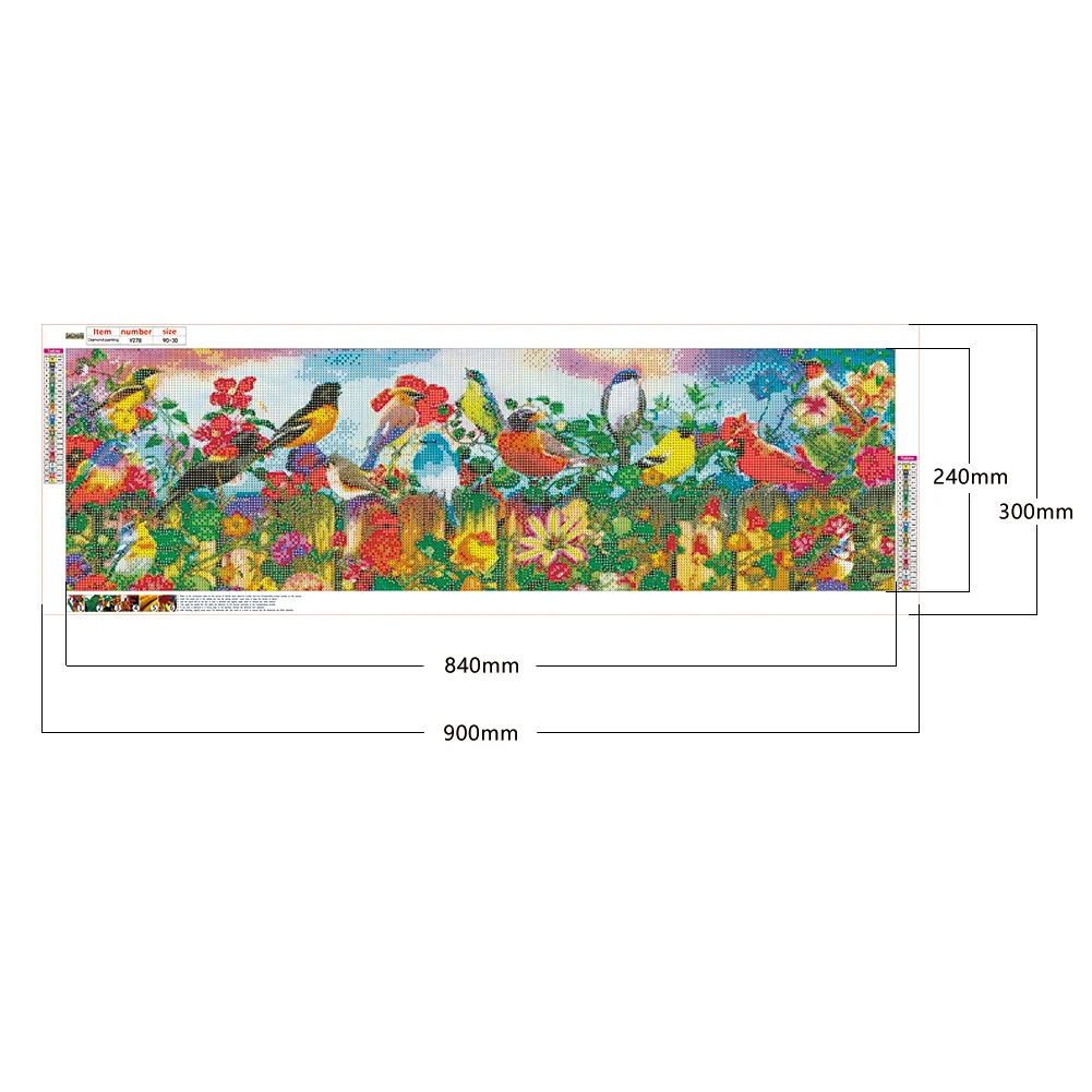Diamond Painting - Full Round Drill - Fence Birds(90*30cm)