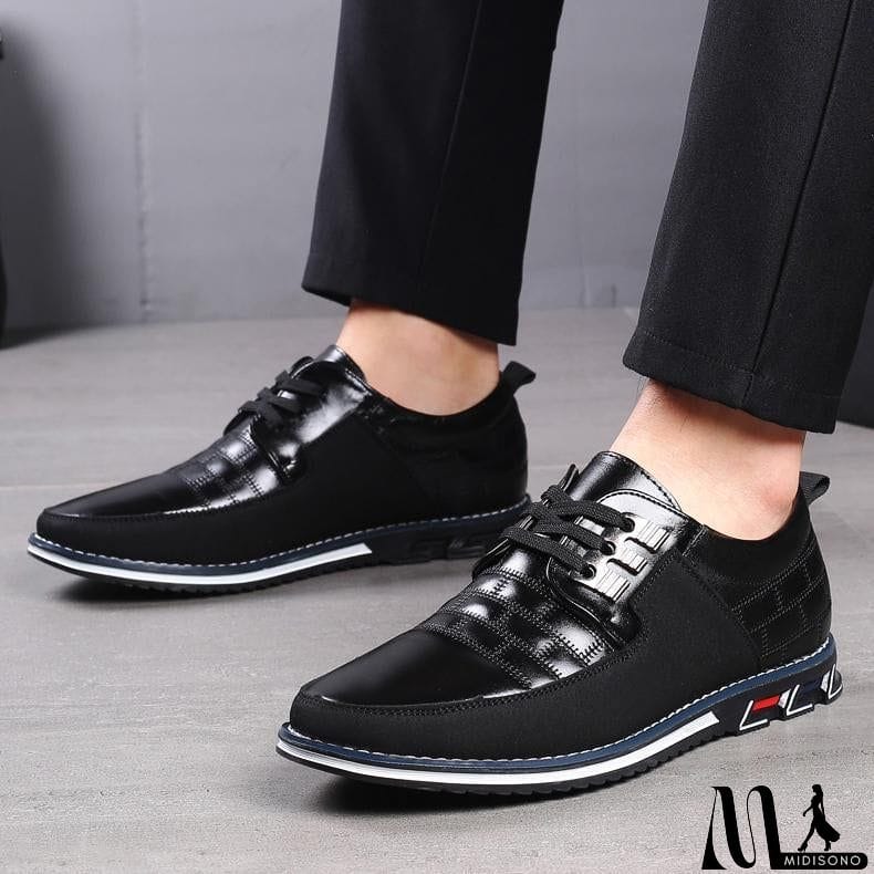 MidiSono - Men's Lace Up Microfiber Leather Shoes