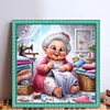 Happy Old Lady Doing Sewing-11CT Stamped Cross Stitch 45*45cm/17.72*17.72in