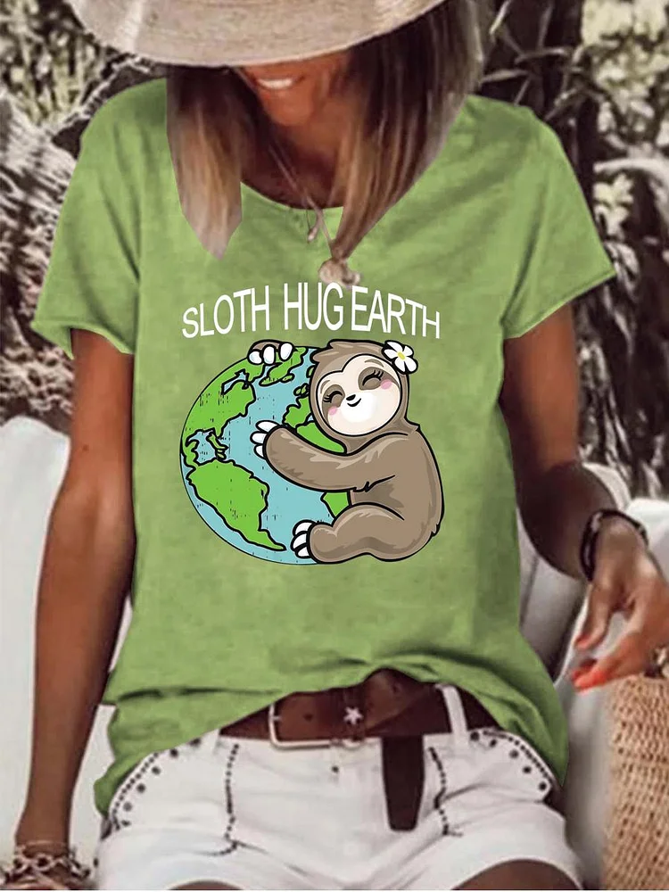 Sloth Hug Earth Raw Hem Tee